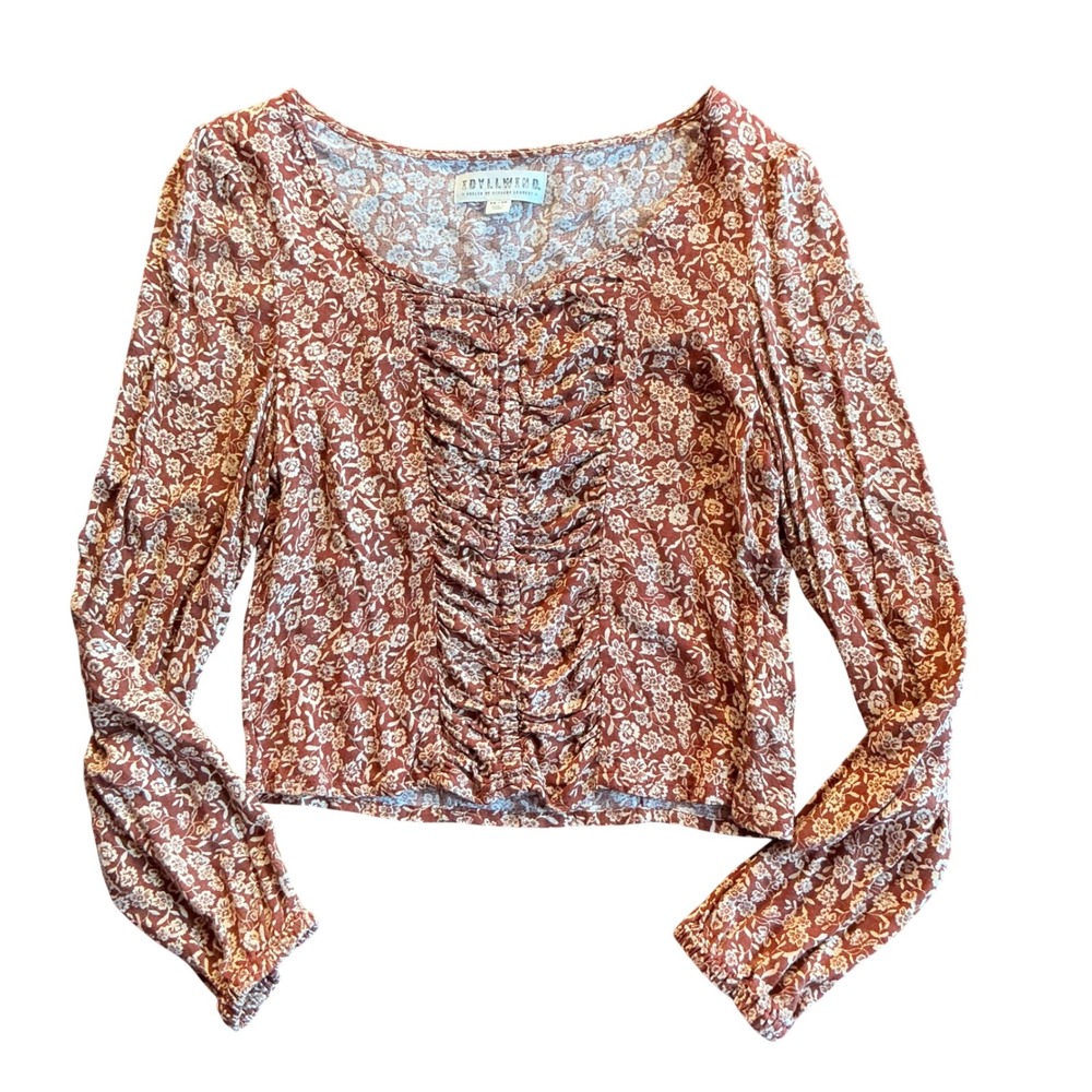 IDYLLWIND by Miranda Lambert Red Floral Ruched Long Sleeve Crop Top XS‎